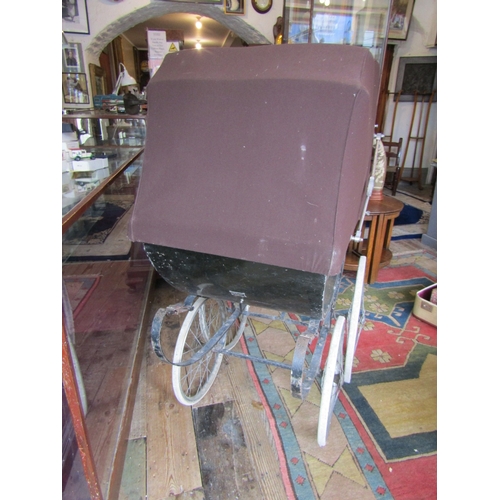 266 - Full Size Edwardian Baby Pram with Original Springs and Leathers Original Hood Covering