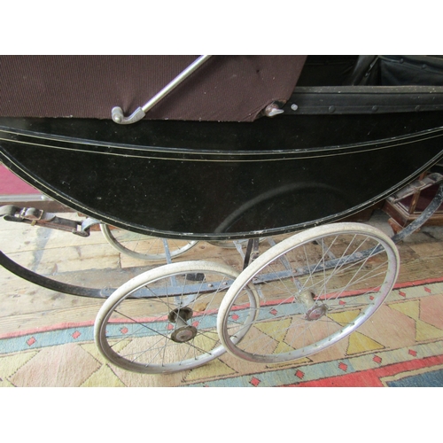 266 - Full Size Edwardian Baby Pram with Original Springs and Leathers Original Hood Covering