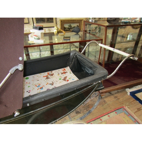 266 - Full Size Edwardian Baby Pram with Original Springs and Leathers Original Hood Covering