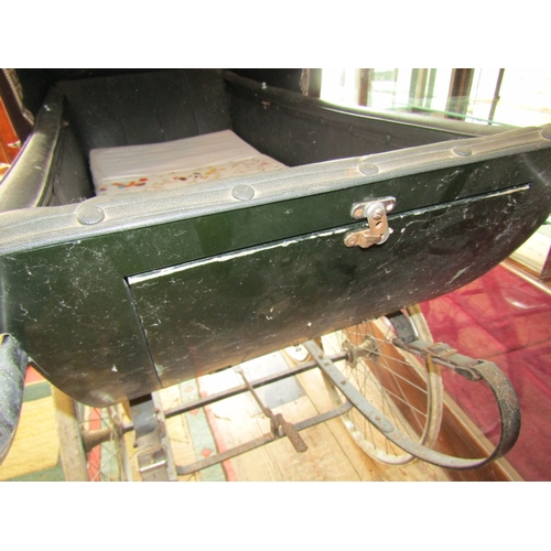 266 - Full Size Edwardian Baby Pram with Original Springs and Leathers Original Hood Covering