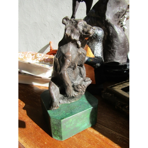 274 - Bronze Sculpture Seated Bear Mounted on Green Marble Base Approximately 8 Inches High