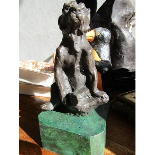 274 - Bronze Sculpture Seated Bear Mounted on Green Marble Base Approximately 8 Inches High