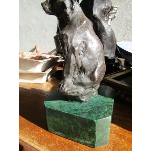 274 - Bronze Sculpture Seated Bear Mounted on Green Marble Base Approximately 8 Inches High