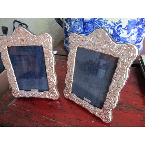 277 - Pair of Silver Photograph Frames Shaped Form Hallmarked Each Approximately 8 Inches High x 5 Inches ... 