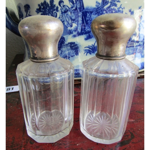 279 - Pair of Edwardian Silver Mounted Desk Jars Facet Cut Crystal each Approximately 6 Inches High