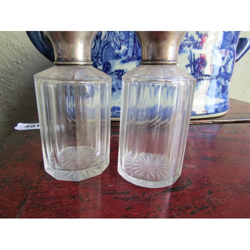 279 - Pair of Edwardian Silver Mounted Desk Jars Facet Cut Crystal each Approximately 6 Inches High