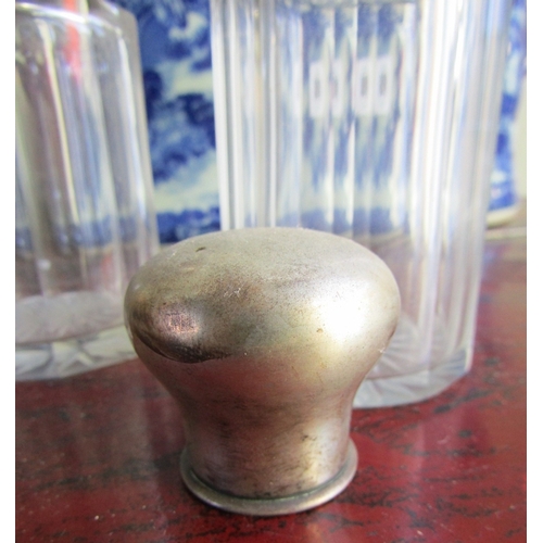 279 - Pair of Edwardian Silver Mounted Desk Jars Facet Cut Crystal each Approximately 6 Inches High