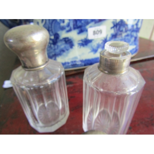 279 - Pair of Edwardian Silver Mounted Desk Jars Facet Cut Crystal each Approximately 6 Inches High