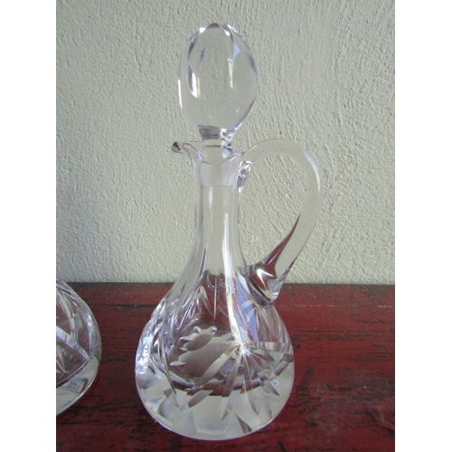 280 - Pair of Whiskey Decanters with Original Stoppers Shaped Form each Approximately 7 Inches High