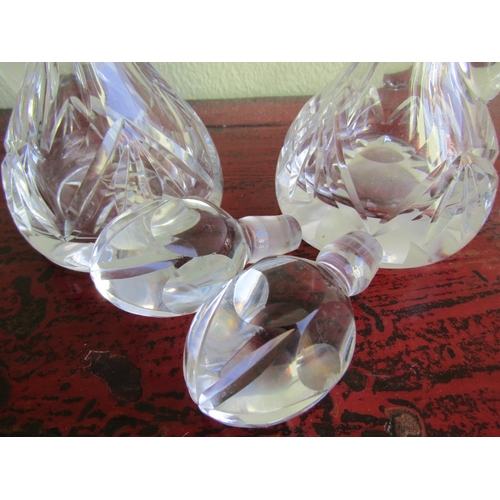 280 - Pair of Whiskey Decanters with Original Stoppers Shaped Form each Approximately 7 Inches High