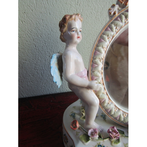 283 - Continental Porcelain Dressing Table Mirror with Cherub Side Supports Approximately 14 Inches Wide x... 