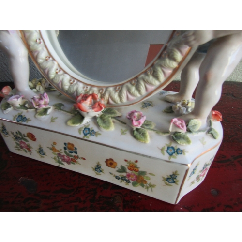 283 - Continental Porcelain Dressing Table Mirror with Cherub Side Supports Approximately 14 Inches Wide x... 