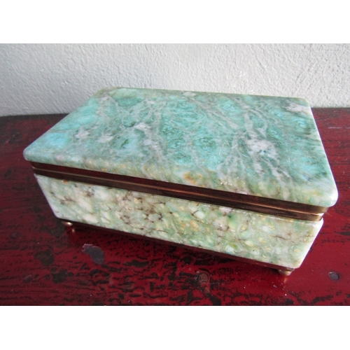 284 - Vintage Agate Brass Bound Ladies Jewellery Box Rectangular Form Hinged Cover Approximately 10 Inches... 