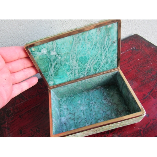 284 - Vintage Agate Brass Bound Ladies Jewellery Box Rectangular Form Hinged Cover Approximately 10 Inches... 