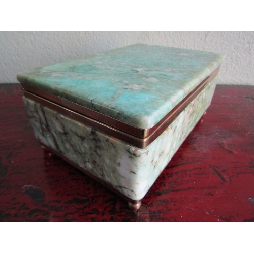 284 - Vintage Agate Brass Bound Ladies Jewellery Box Rectangular Form Hinged Cover Approximately 10 Inches... 