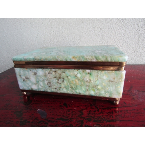 284 - Vintage Agate Brass Bound Ladies Jewellery Box Rectangular Form Hinged Cover Approximately 10 Inches... 