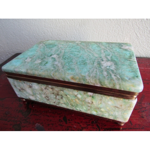 284 - Vintage Agate Brass Bound Ladies Jewellery Box Rectangular Form Hinged Cover Approximately 10 Inches... 