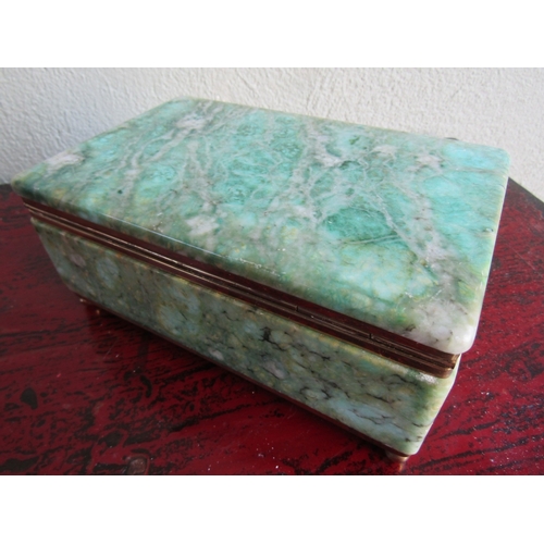 284 - Vintage Agate Brass Bound Ladies Jewellery Box Rectangular Form Hinged Cover Approximately 10 Inches... 