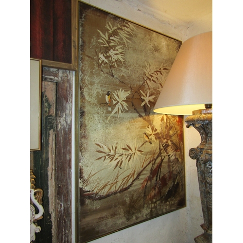 287 - Original Oil Painting Avian and Branch Scene Oil on Canvas Approximately 4ft High x 2ft 6 Inches Wid... 