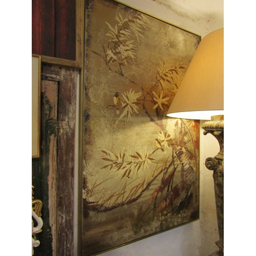 287 - Original Oil Painting Avian and Branch Scene Oil on Canvas Approximately 4ft High x 2ft 6 Inches Wid... 