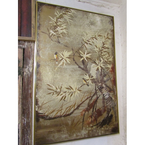 287 - Original Oil Painting Avian and Branch Scene Oil on Canvas Approximately 4ft High x 2ft 6 Inches Wid... 