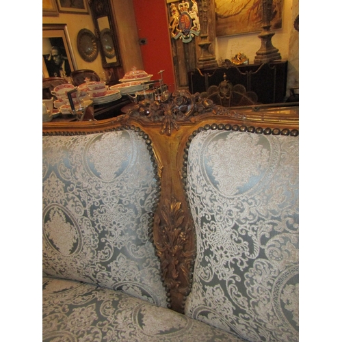 290 - Gilded Damask Upholstered Settee Tub Framed Cabriole Supports Approximately 5ft 5 Inches Wide