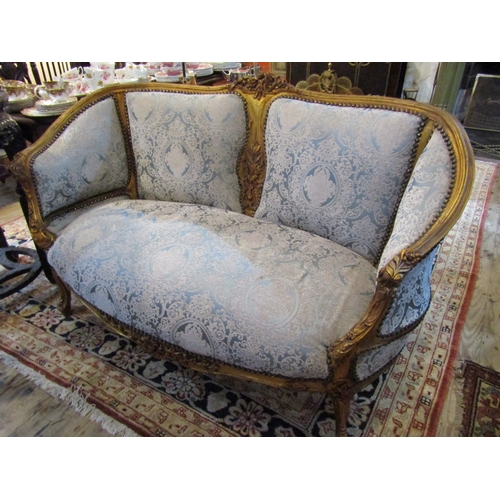 290 - Gilded Damask Upholstered Settee Tub Framed Cabriole Supports Approximately 5ft 5 Inches Wide