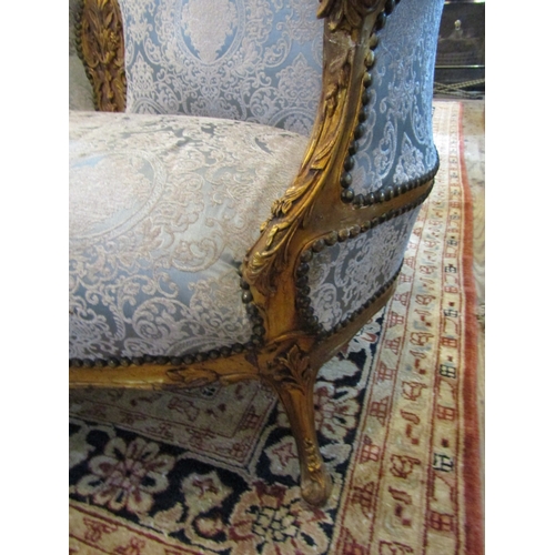 290 - Gilded Damask Upholstered Settee Tub Framed Cabriole Supports Approximately 5ft 5 Inches Wide