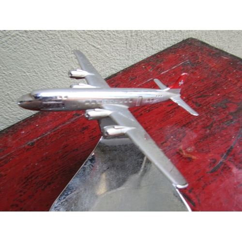 294 - Vintage Chrome Plated Swissair Ashtray with Adjustable Aeroplane Approximately 7 Inches Wide x 6 Inc... 