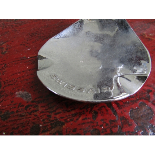 294 - Vintage Chrome Plated Swissair Ashtray with Adjustable Aeroplane Approximately 7 Inches Wide x 6 Inc... 