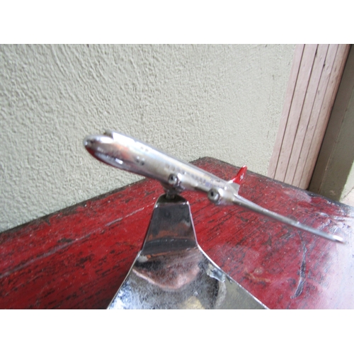 294 - Vintage Chrome Plated Swissair Ashtray with Adjustable Aeroplane Approximately 7 Inches Wide x 6 Inc... 