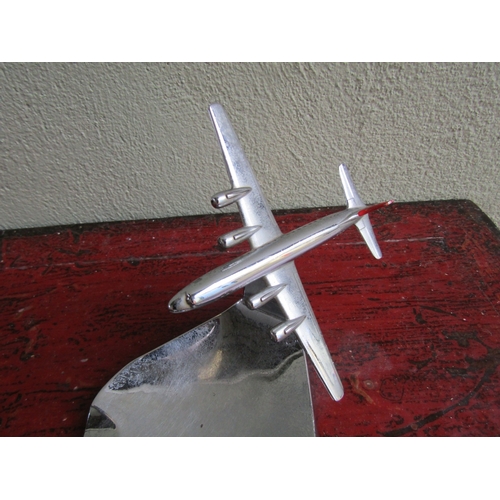 294 - Vintage Chrome Plated Swissair Ashtray with Adjustable Aeroplane Approximately 7 Inches Wide x 6 Inc... 