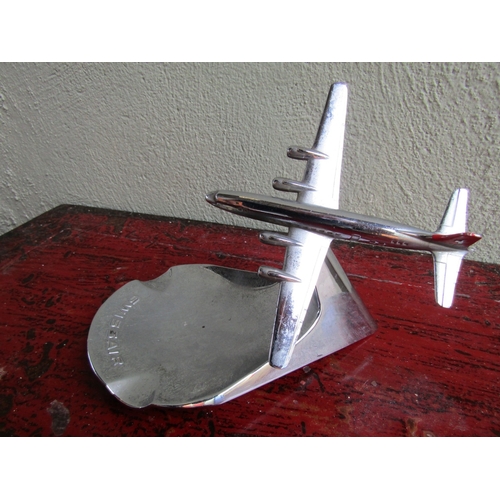 294 - Vintage Chrome Plated Swissair Ashtray with Adjustable Aeroplane Approximately 7 Inches Wide x 6 Inc... 