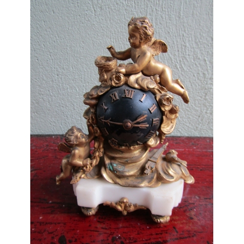 295 - Antique Gilded Bronze Cherub and Bird Nest Motif Globe Form Mantle Clock Roman Numeral Decorated Dia... 