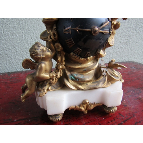295 - Antique Gilded Bronze Cherub and Bird Nest Motif Globe Form Mantle Clock Roman Numeral Decorated Dia... 