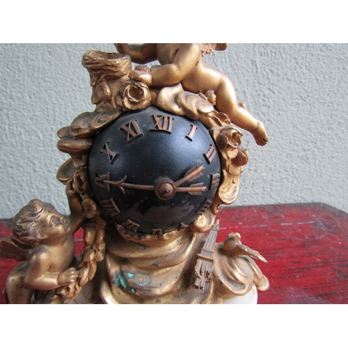 295 - Antique Gilded Bronze Cherub and Bird Nest Motif Globe Form Mantle Clock Roman Numeral Decorated Dia... 