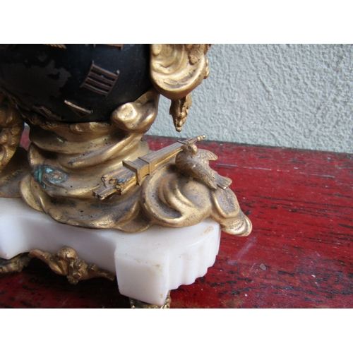 295 - Antique Gilded Bronze Cherub and Bird Nest Motif Globe Form Mantle Clock Roman Numeral Decorated Dia... 