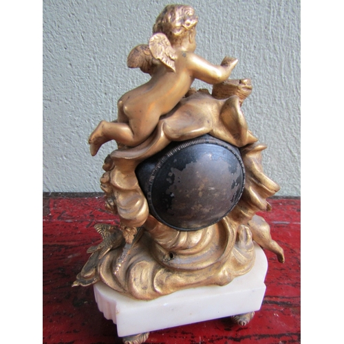 295 - Antique Gilded Bronze Cherub and Bird Nest Motif Globe Form Mantle Clock Roman Numeral Decorated Dia... 
