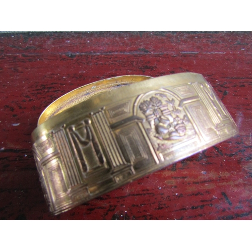 297 - Gilded Silver Table Box Oval Form with Inset Medallion Hinged Cover Approximately 12cm Wide