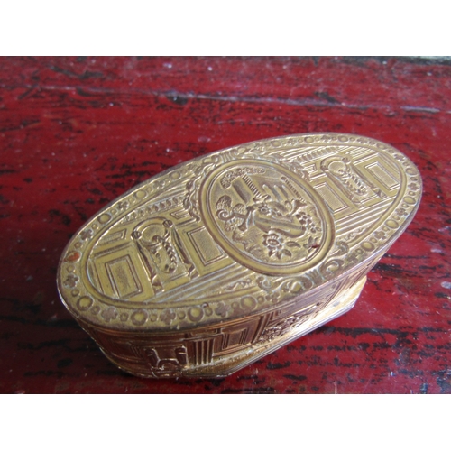 297 - Gilded Silver Table Box Oval Form with Inset Medallion Hinged Cover Approximately 12cm Wide