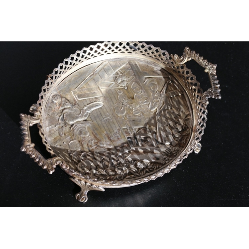 301 - Silver Serving Tray Oval Form Side Carry Handles Approximately 10 Inches Wide