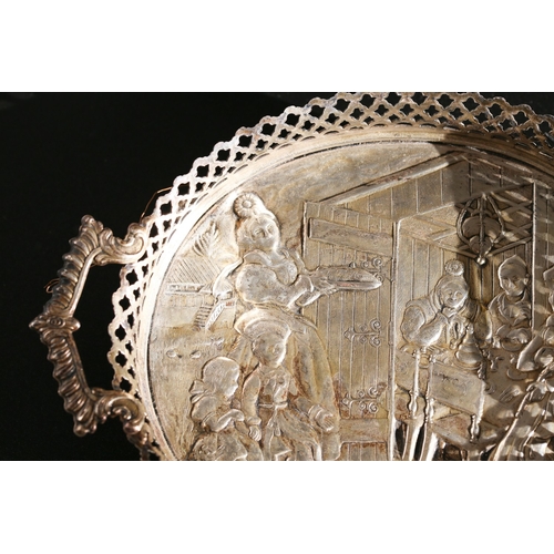 301 - Silver Serving Tray Oval Form Side Carry Handles Approximately 10 Inches Wide