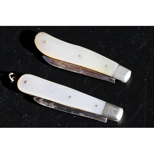 Two Silver Mother of Pearl Inset Fruit Knives
