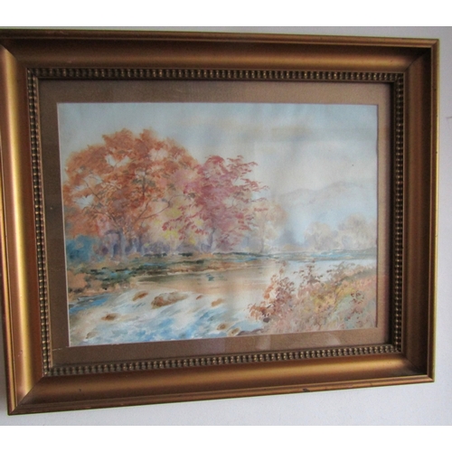 37 - Gilt Frame Watercolour, River Scene, Gilt Frame Portrait of Lady and Hand Touched Photographic Portr... 