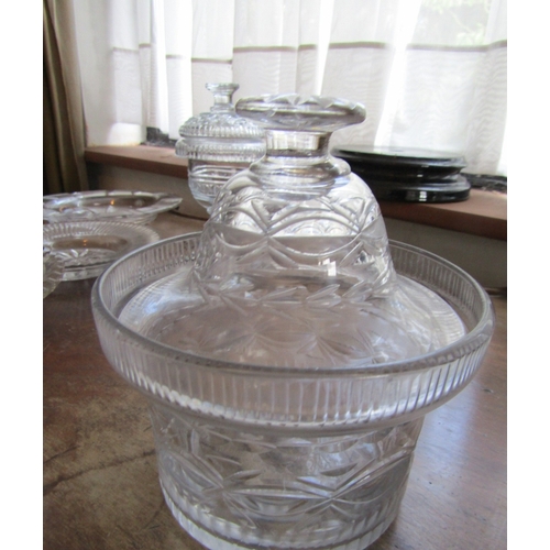 40 - Two Regency Irish Crystal Table Jars with Original Covers Each Approximately 7 Inches High