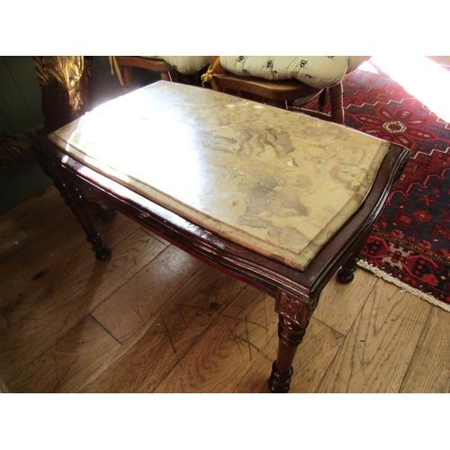 Marble Top Rectangular Form Coffee Table Turned Supports Approximately 36 Inches Wide