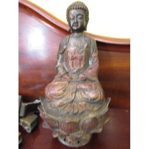 Eastern Temple Figure Bronze with Ruminants of Lotus Position Approximately 10 Inches High