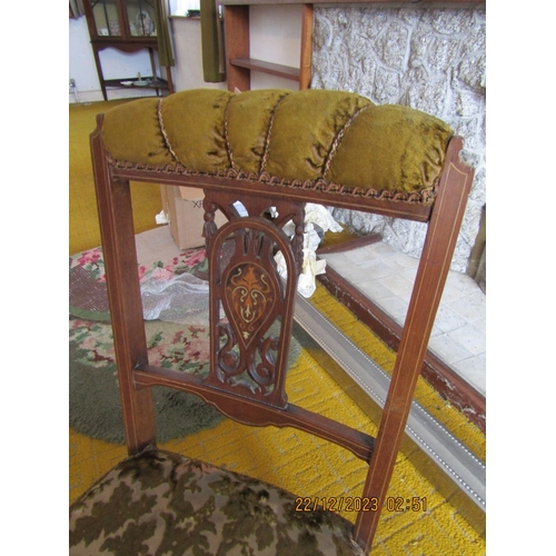 47 - Antique Inlaid Mahogany Nursing Chair Original Upholstery Turned Supports