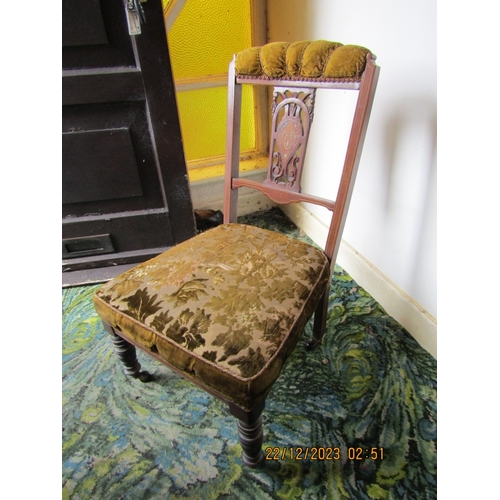 47 - Antique Inlaid Mahogany Nursing Chair Original Upholstery Turned Supports