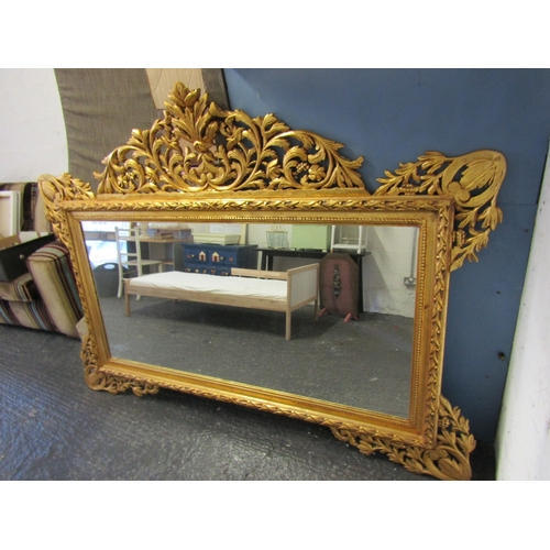 Large Carved Giltwood Wall Mirror with Upper Cartouche Decoration Approximately 7ft 6 Inches Wide